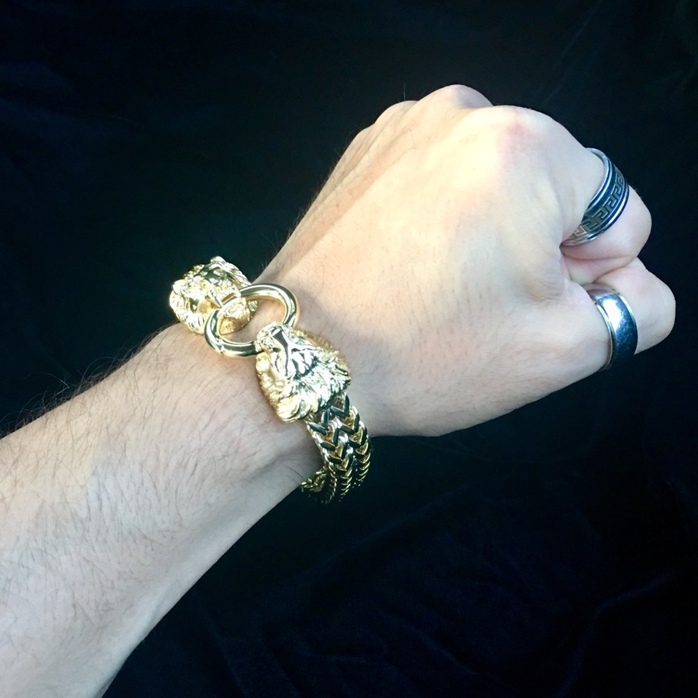 LION DOUBLE FRANCO BRACELET 18K GOLD MADE IN ITALY - Picture 5 of 8